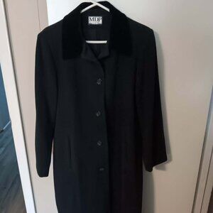 Woman's full-length charcoal grey coat with black velvet collar Excellent shape